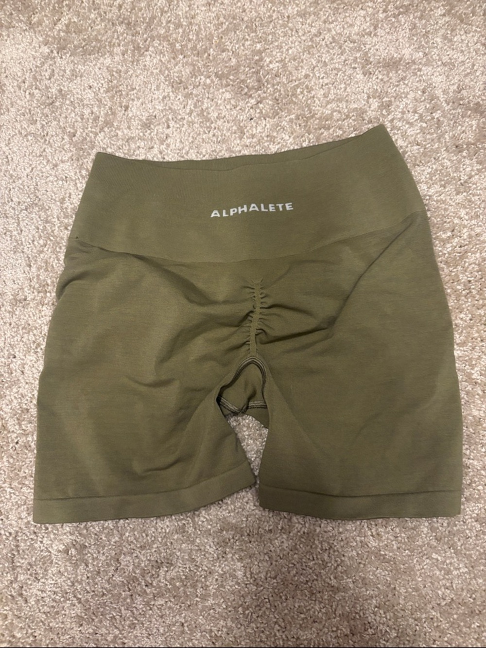 Alphalete Olive Green High-Waist Scrunch Bike Shorts